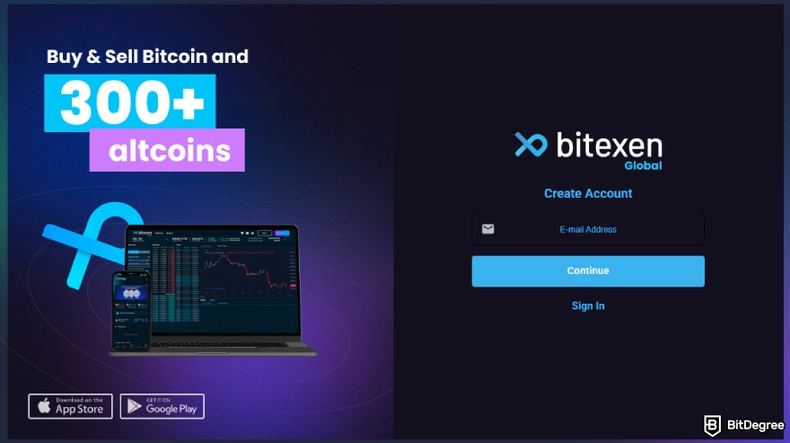 Bitexen Exchange review: sign up page.