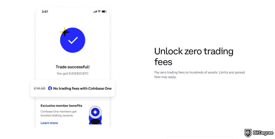 Bitfinex fees: a screenshot of Coinbase One description.