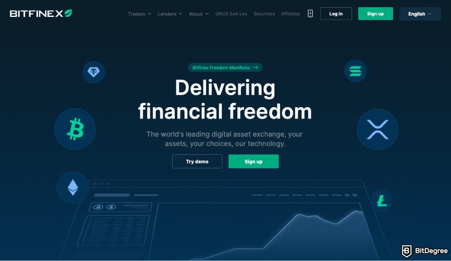 Bitfinex fees: a screenshot of Bitfinex homepage.