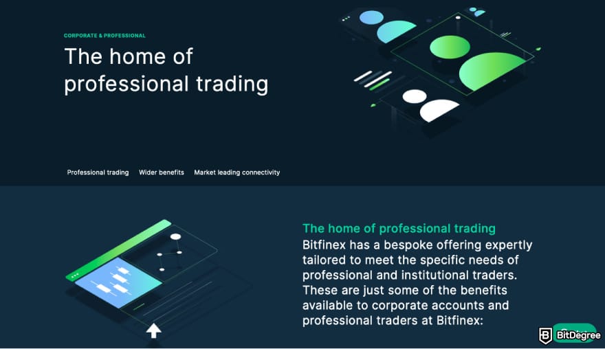 Bitfinex fees: a screenshot of Bitfinex professional trading features.