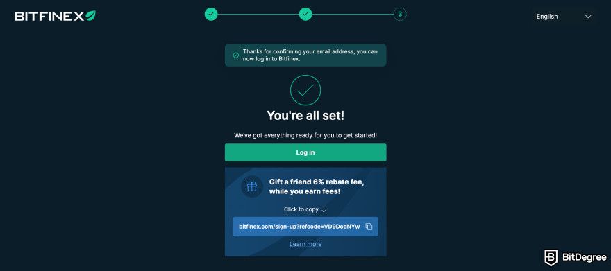 Bitfinex review: log into your account.