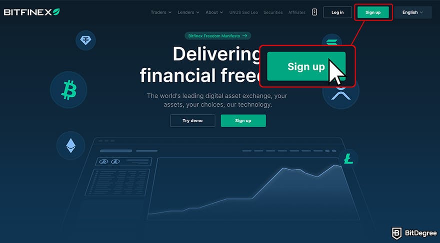 Bitfinex review: the [Sign Up] button.