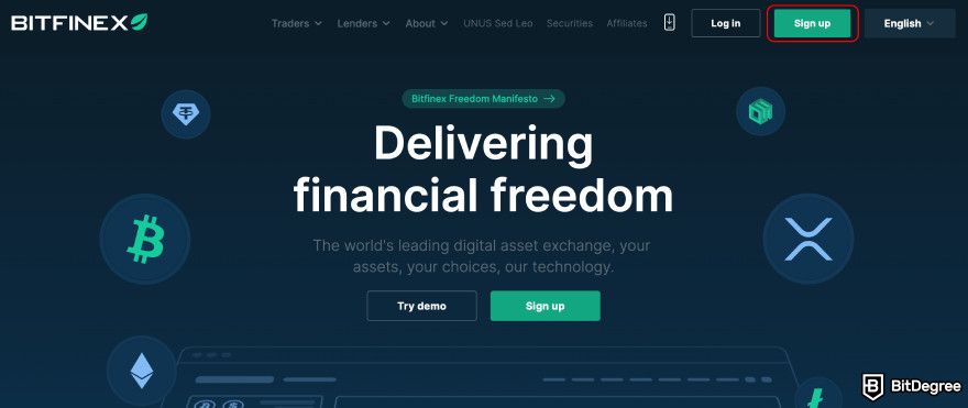 Bitfinex review: the [Sign Up] button.