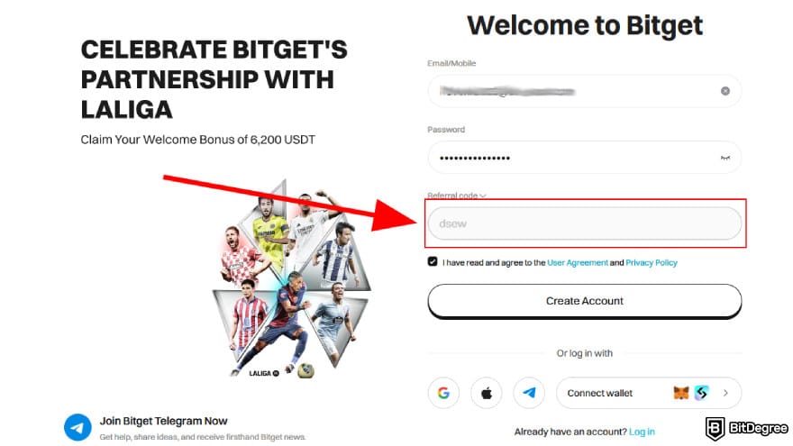 Bitget referral code: insert the code.