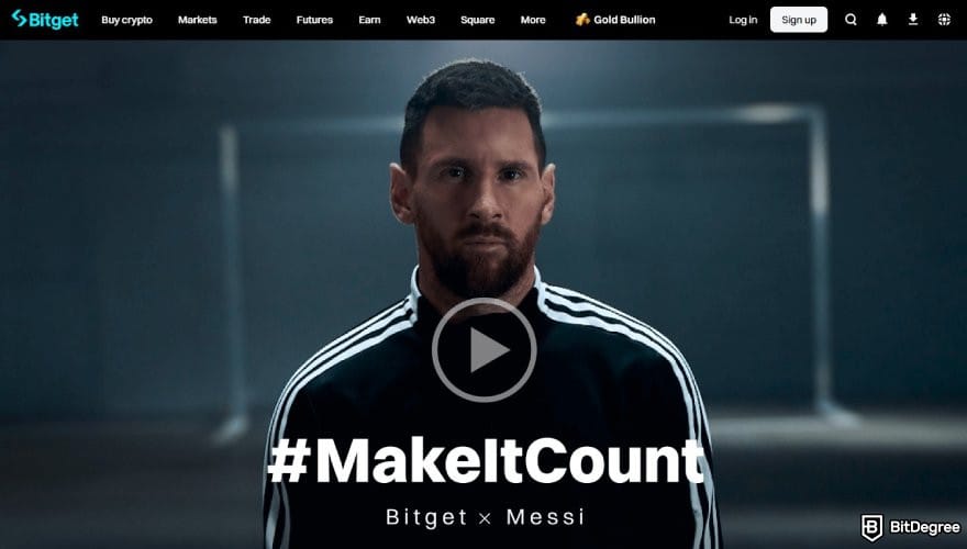 Bitget review: the Bitget x Messi partnership page on Bitget's website.