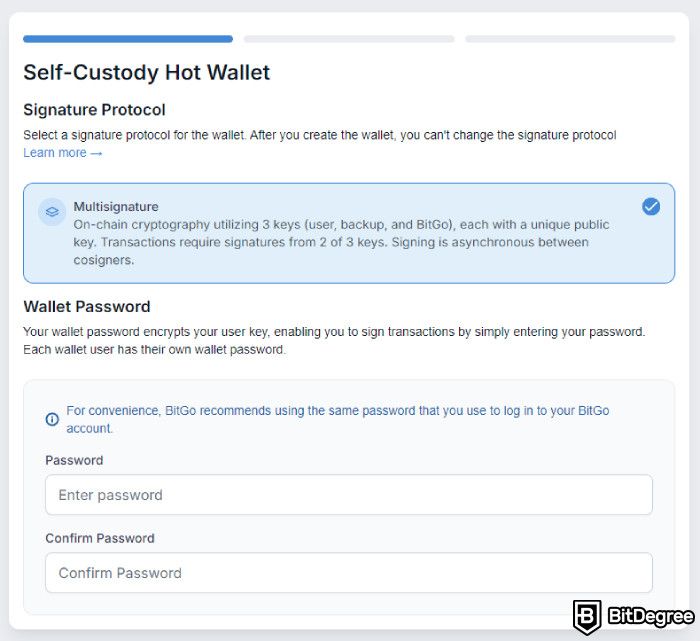 BitGo review: create a strong password.