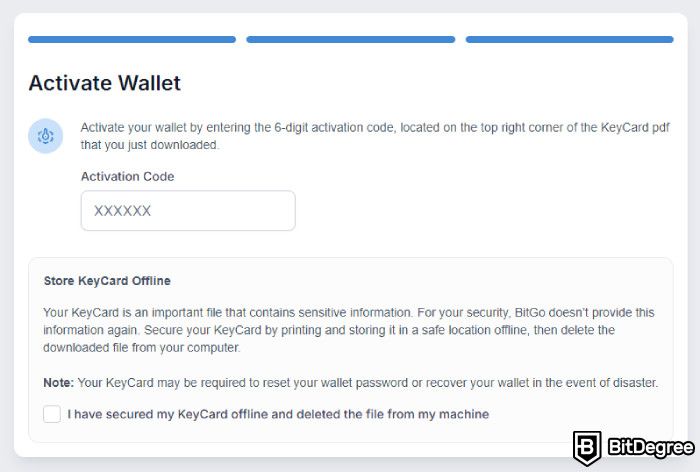 BitGo review: activate your wallet.