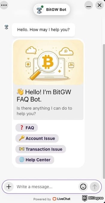 BitGW review: live chat box. BitGW review: live chat box.