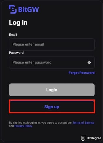 BitGW review: the sign-up button on BitGW's web registration form. BitGW review: the sign-up button on BitGW's web registration form.