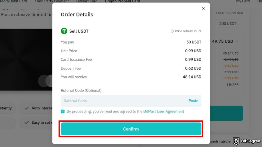 BitMart Card review: confirm your selling.