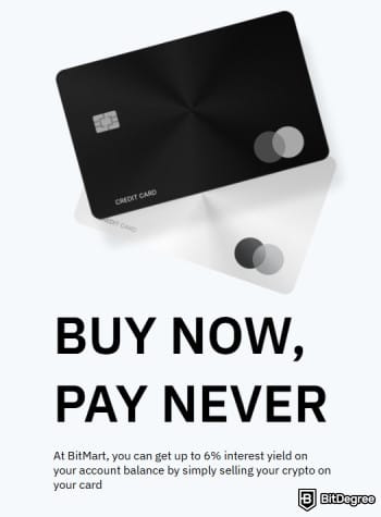 BitMart Card review: promotional image highlighting up to 6 percent interest yield.