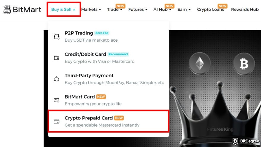 BitMart Card review: access the prepaid card page.