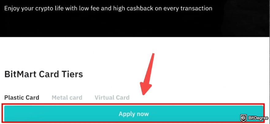 BitMart Card review: select your card type and proceed.