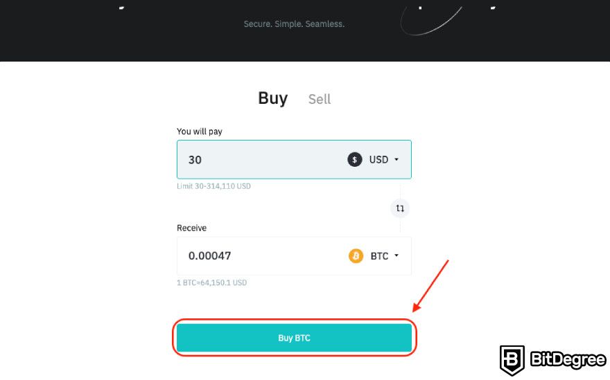 BitMart exchange review: the Buy BTC button.