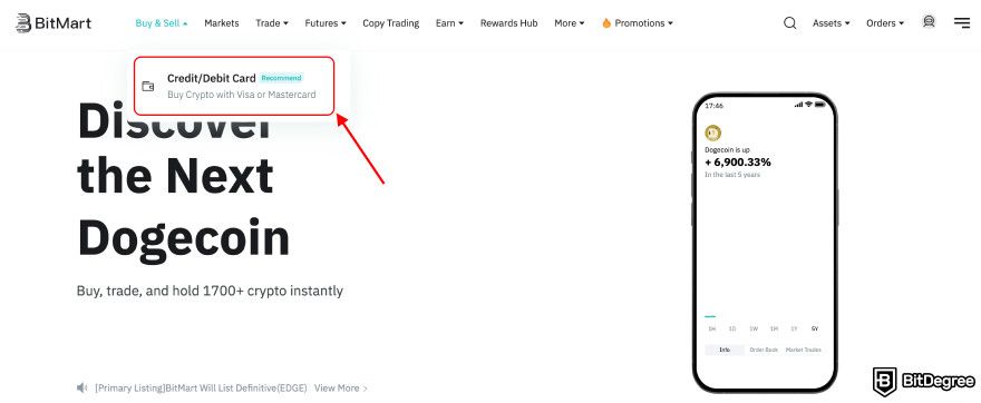 BitMart exchange review: buy crypto with debit card.