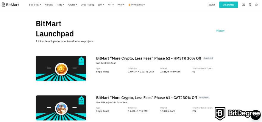 BitMart exchange review: the BitMart Launchpad.