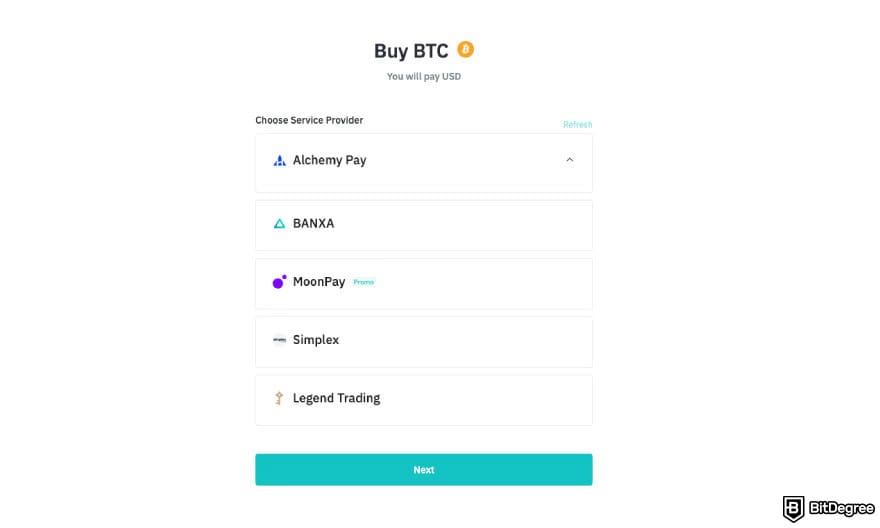 BitMart exchange review: choosing a payment method.