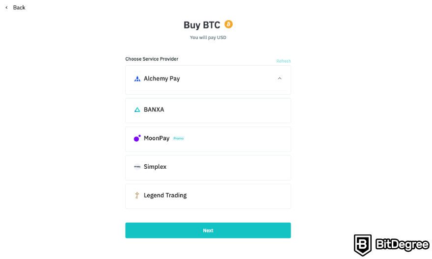 BitMart exchange review: choosing a payment method.