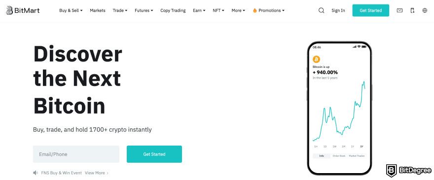 BitMart exchange review: BitMart website homepage.