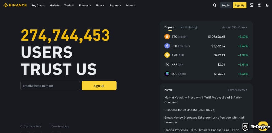 BitMart fees: Binance homepage.
