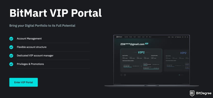BitMart fees: BitMart VIP portal page.