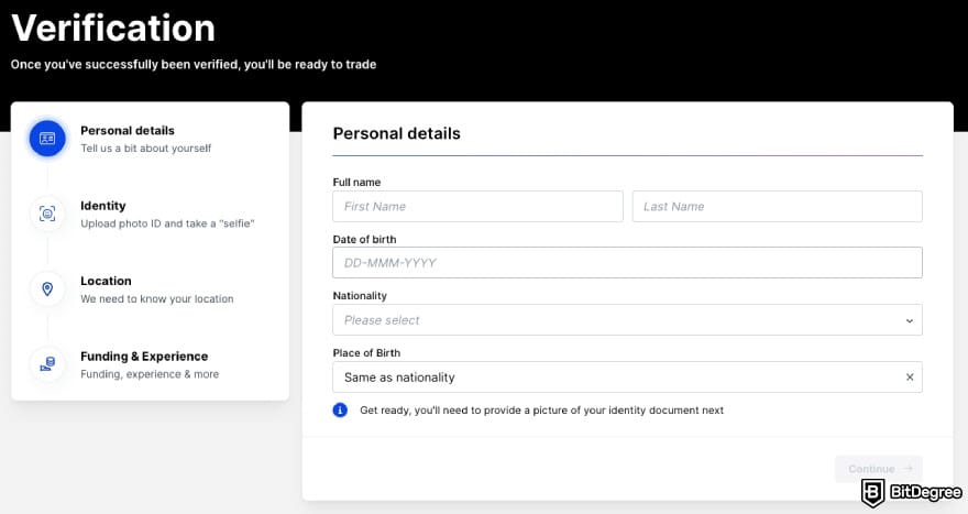 BitMEX review: KYC verification form.