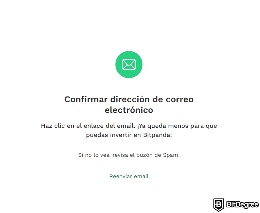 Bitpanda Opiniones: Verificación del Correo Electrónico.