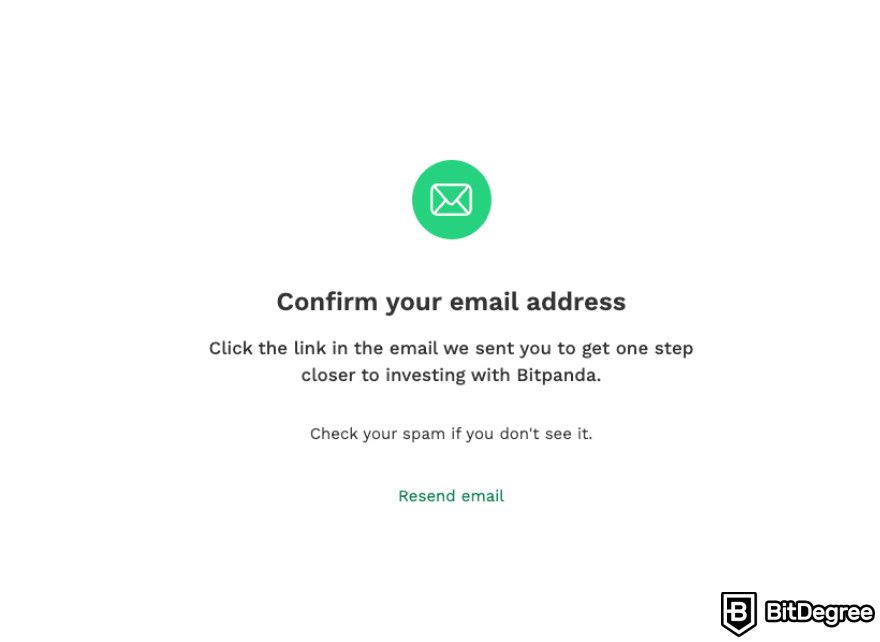 Bitpanda review: email confirmation.