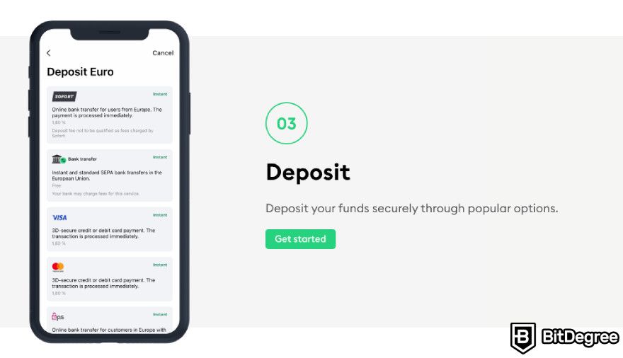 Bitpanda review: deposit methods.