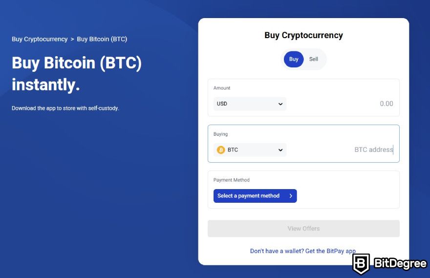 BitPay wallet review: Bitcoin transaction page