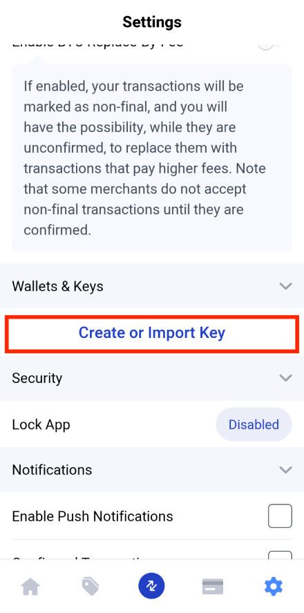 BitPay wallet review: create or import key.