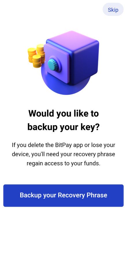 BitPay wallet review: backing up your recovery phrase.