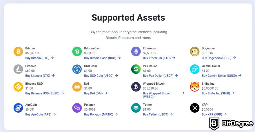 BitPay wallet review: BitPay supported assets