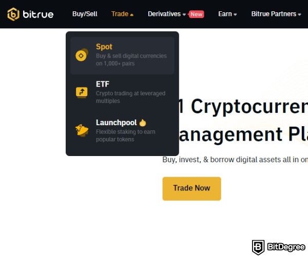 Bitrue review: go to the spot option.