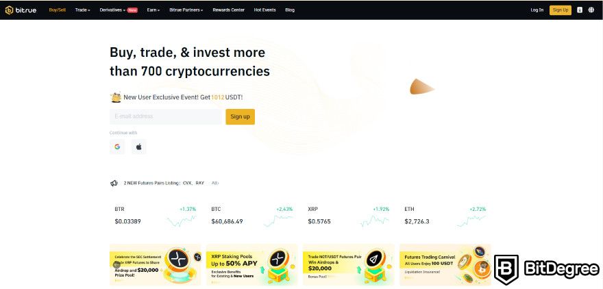 Bitrue review: go to the homepage and click sign up.