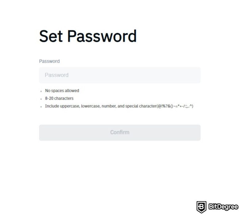 Bitrue review: setting up your password.