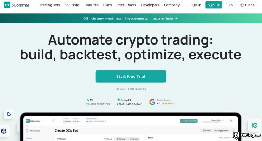 Bitsgap review: 3commas website.