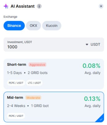 Bitsgap review: AI Assistant feature on Bitsgap.