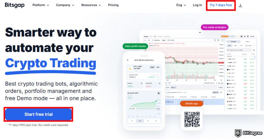 Bitsgap review: Bitsgap homepage.