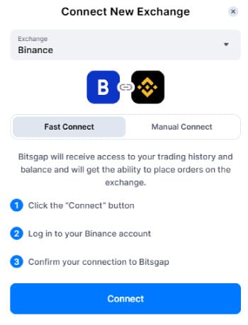 Bitsgap review: exchange integration setup on Bitsgap.