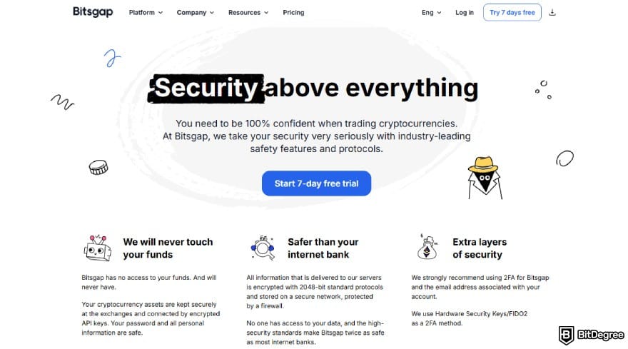 Bitsgap review: Bitsgap's security page.