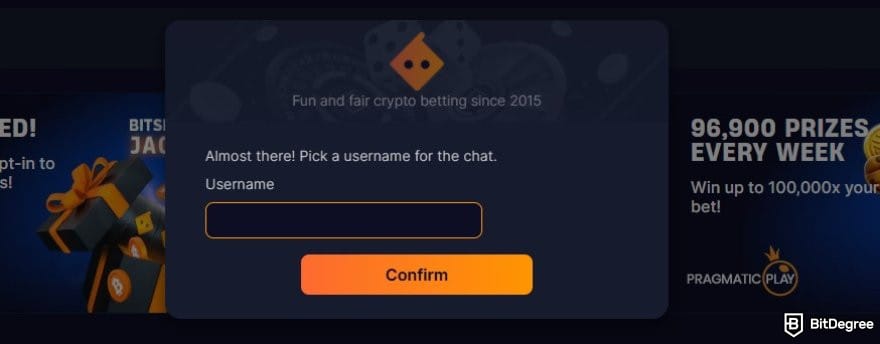 Bitsler review: a pop up window for a chat username on Bitsler. Bitsler review: a pop up window for a chat username on Bitsler.