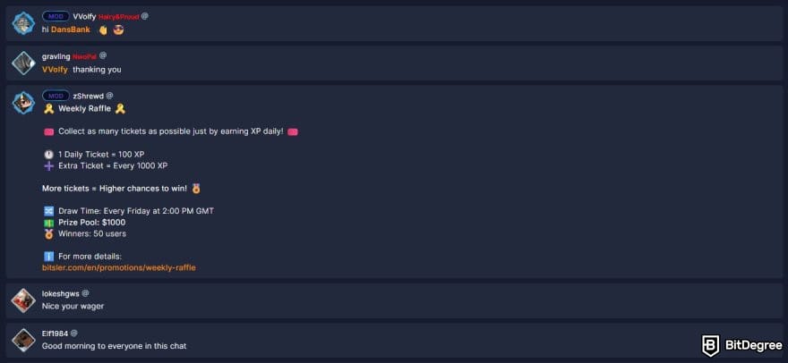 Bitsler review: the chat interface on Bitsler. Bitsler review: the chat interface on Bitsler.