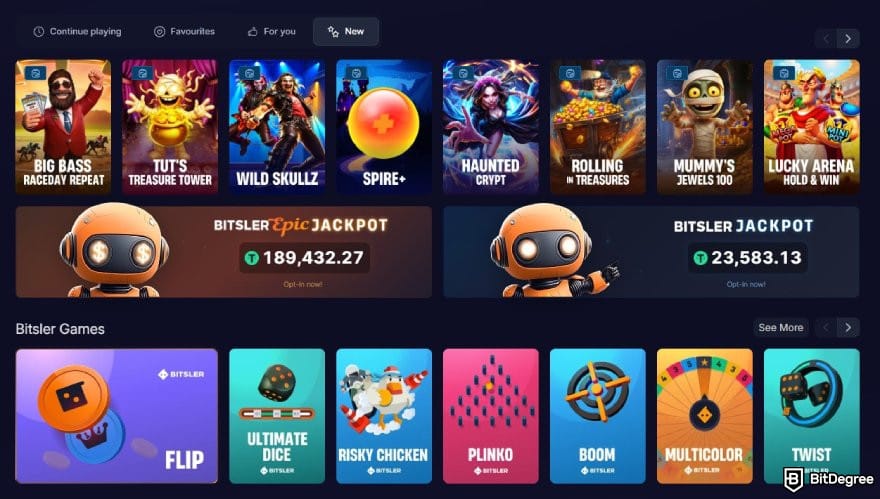 Bitsler review: list of games on Bitsler's homepage. Bitsler review: list of games on Bitsler's homepage.