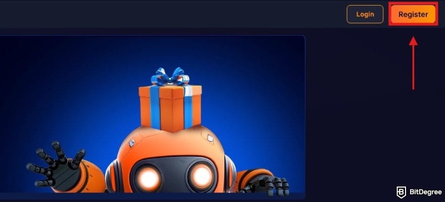 Bitsler review: a portion of Bitsler homepage with the Register button highlighted. Bitsler review: a portion of Bitsler homepage with the Register button highlighted.