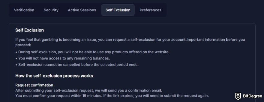 Bitsler review: the self exclusion settings on Bitsler. Bitsler review: the self exclusion settings on Bitsler.