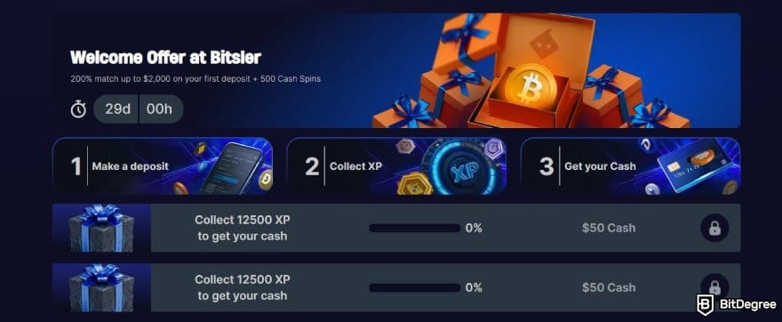 Bitsler review: the Welcome Offer page on Bitsler. Bitsler review: the Welcome Offer page on Bitsler.