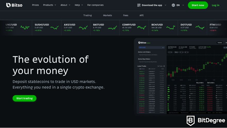 Bitso review: a screenshot of Bitso's exchange page.