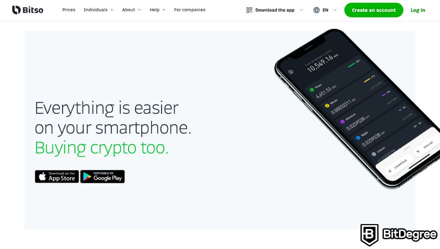 Bitso review: a screenshot of Bitso's mobile app.