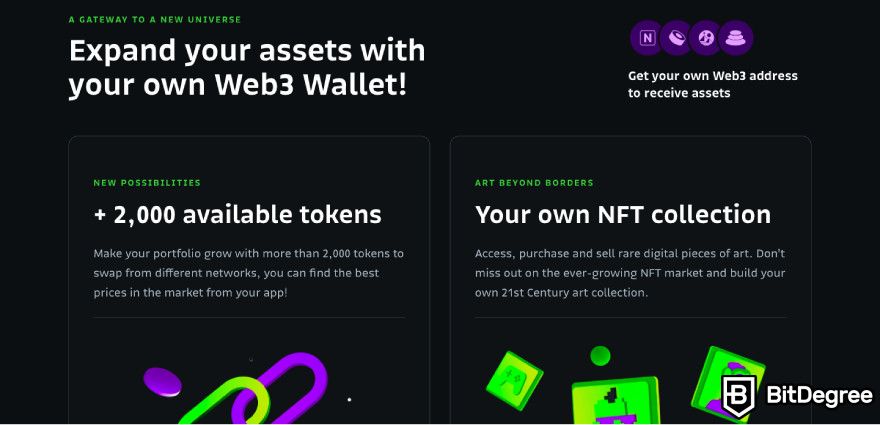 Bitso review: a screenshot of Bitso's Web3 wallet features.